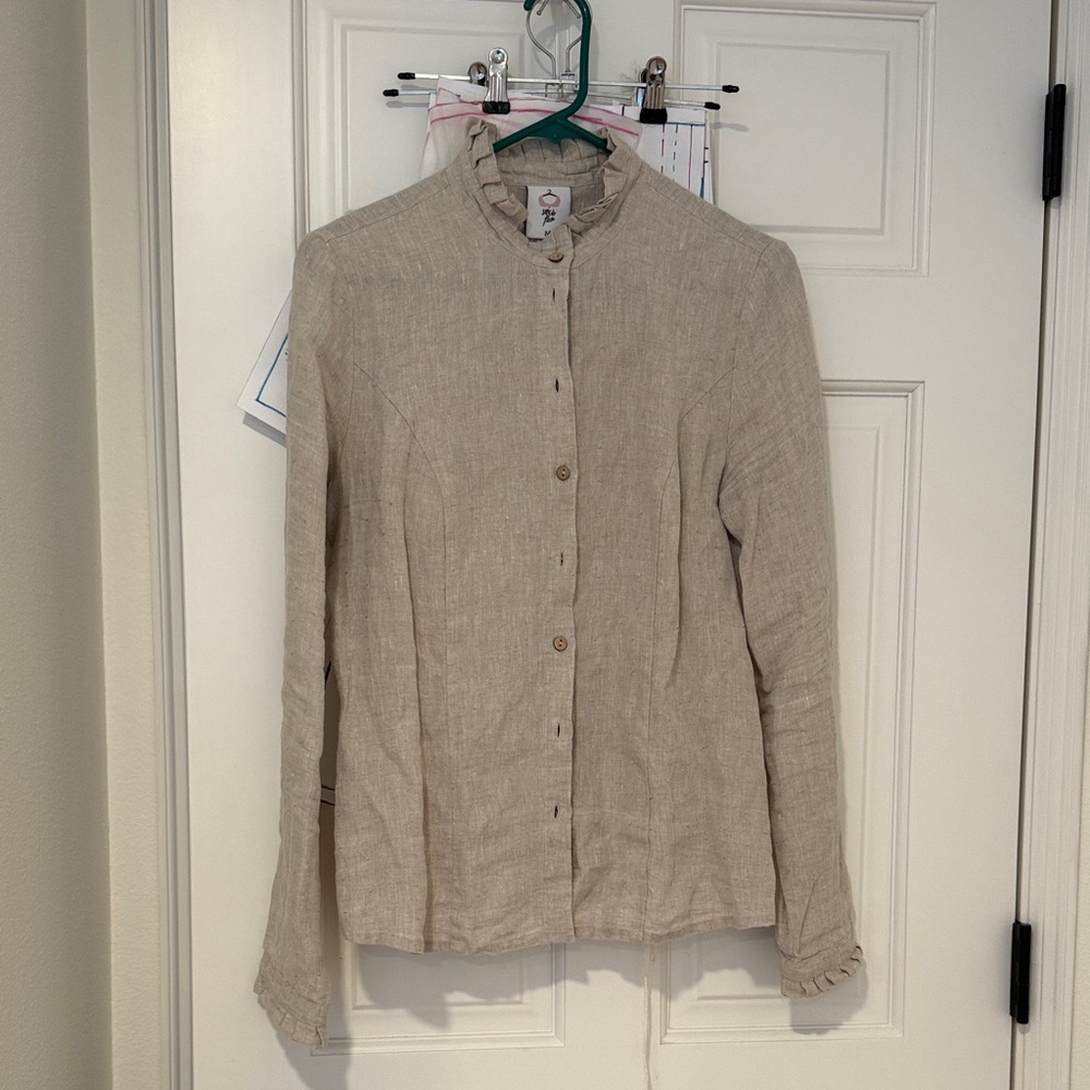 Son de Flor Natural Linen Button-Down Shirt, size M
